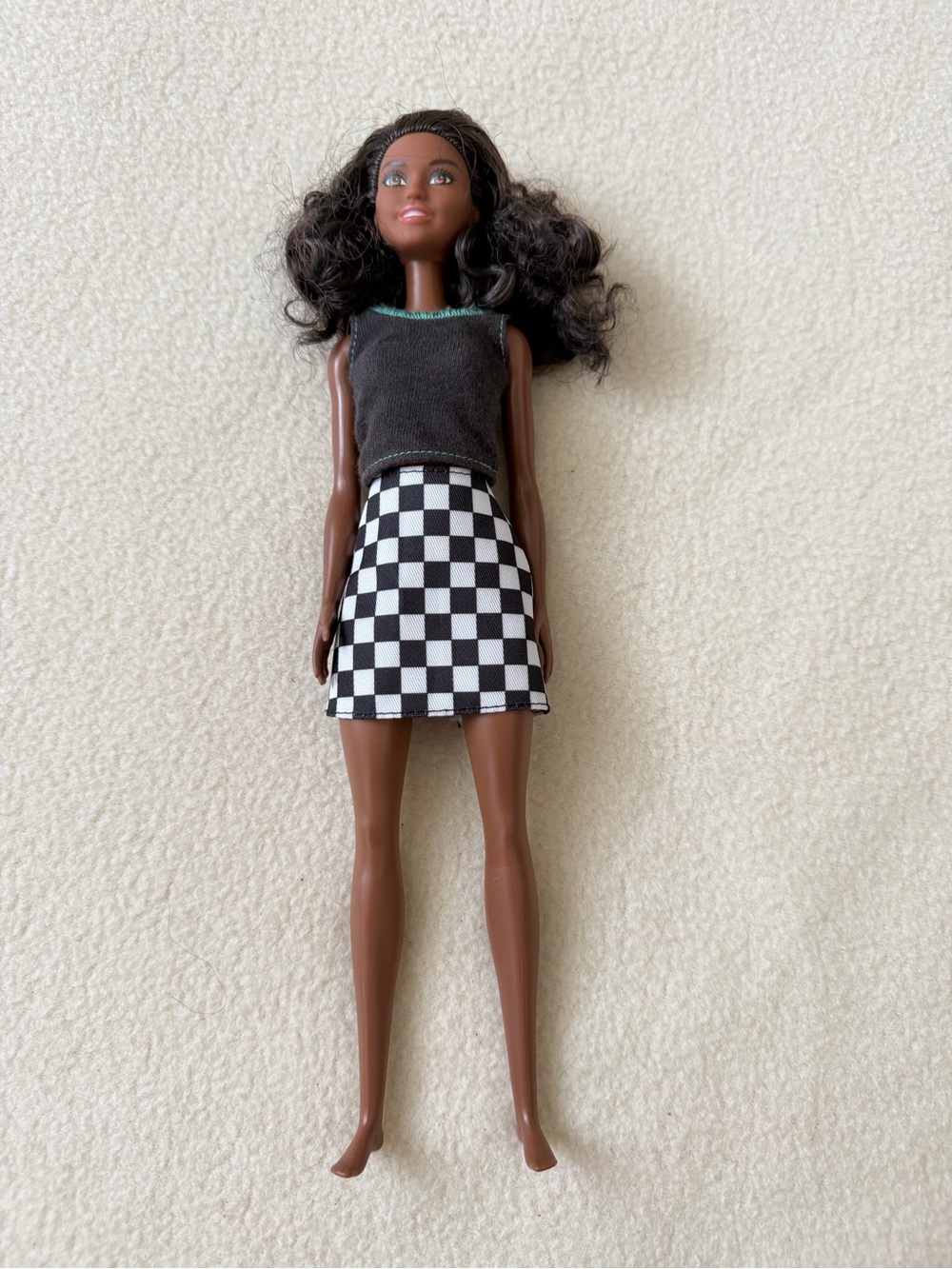 Barbie Black Checkerboard Mini Skirt Outfit with Black Top